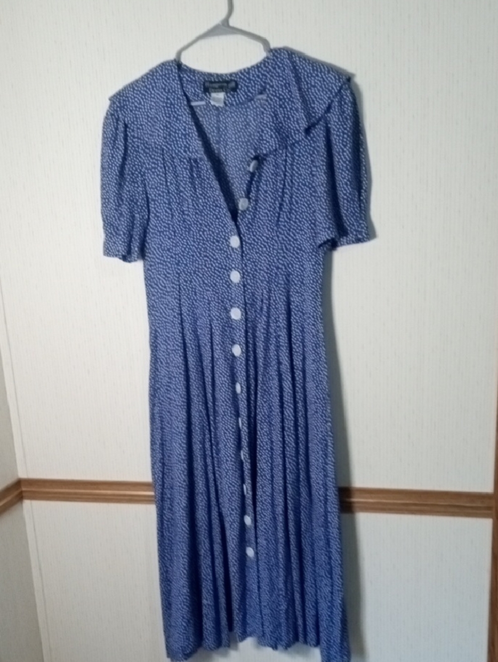 Blue Button-Front Midi Dress, Cottage Core, Prairie, Vintage, Feminine, Summer,